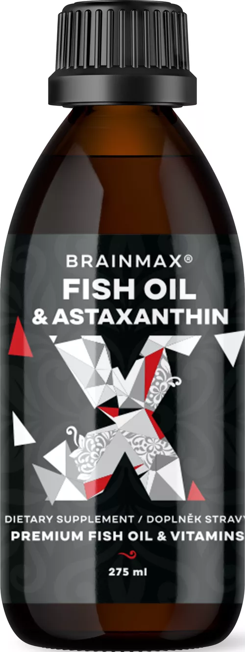 BrainMax Fish Oil & Astaxanthin, Super Omega 3, 3000 mg DHA a EPA, 275 ml