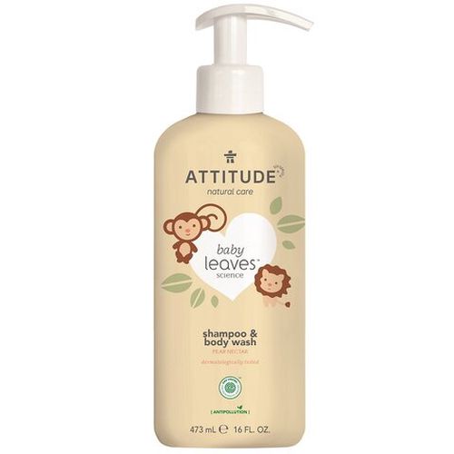 Attitude - Dětské tělové mýdlo a šampon 2v1 - Baby leaves s vůní hruškové šťávy, 473ml